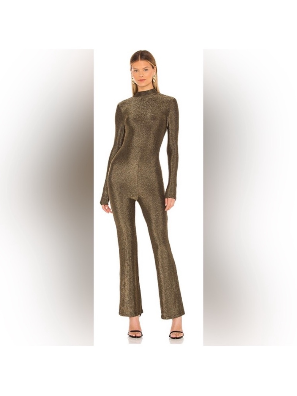 superdown Metallic Gold Long-Sleeve Fitted Jumpsuit